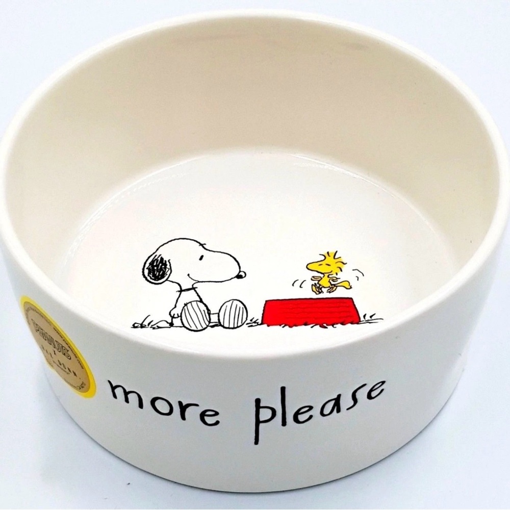Rae Dunn Pet Dog Bowl PEANUTS "More Please" Ceramic Snoopy New 2026